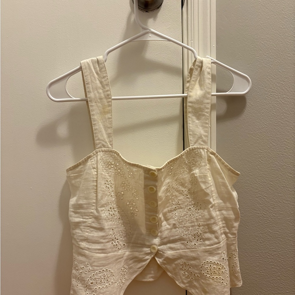 Free People Cream Eyelet Tank Top